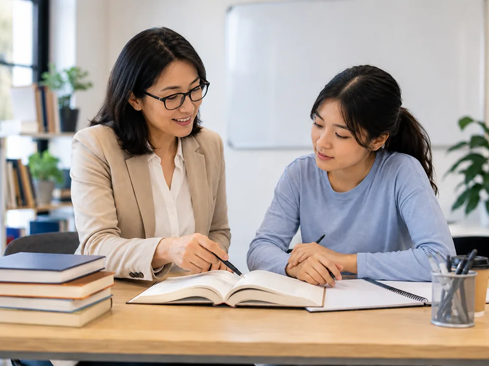 Tutor guiding a student through a lesson